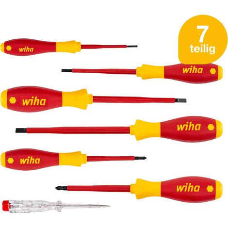 Wiha Schraubendreher Set SoftFinish® electric Schlitz I Phillips I 7-teilig - Elektriker-Werkzeug I isolierte VDE-Schraubenzieher für sicheres Arbeiten bis 1000V AC (00834)