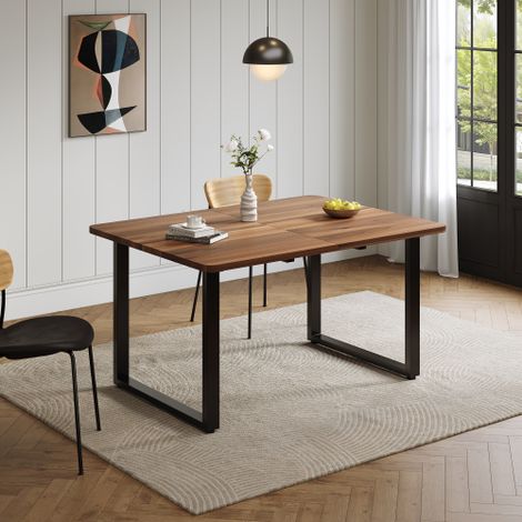 Table à manger extensible 3 longueurs 140/180/220x80 cm, pour 6-10 personnes, rectangulaire, pieds métal, style simple, pour salle à manger/cuisine, noyer (1/5)