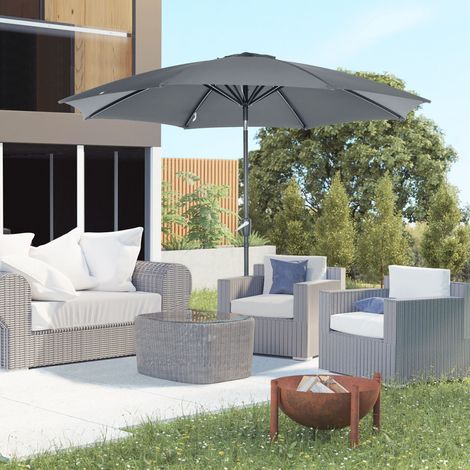 Sombrilla de Jardín con Manivela y Techo Inclinable y para Patio Terraza Exterior Ø300x252 cm Gris (1/5)