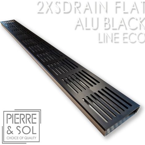 Caniveau de douche inox 1m – Largeur 10,5 cm – Hauteur 2 cm – Grille aluminium noire – Drainage discret pour terrasses (1/2)