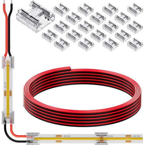 Kit de connecteurs COB 8 mm 2 broches - Connecteur transparent - 1 pièce de 200 cm de long - 20 AWG - Fil d'extension pour sans fil sans soudure (1/5)