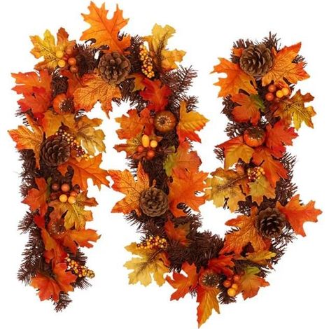 Guirlande D’automne Avec Feuilles D’érable Artificielles Citrouilles Pommes De Pin Et Baies Déco De Saison Pour Intérieur Extérieur (1/4)