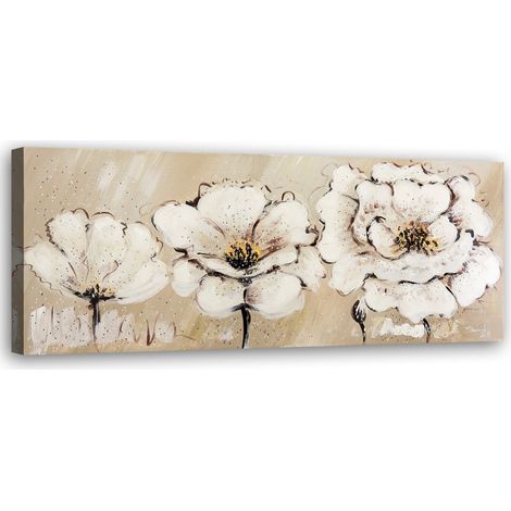 Quadro su tela, Fiori beige dipinti - 120x40 (1/5)