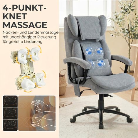 Fauteuil de bureau ergonomique massant 4 points de pétrissage, siège de direction à dossier papillon haut, assise spacieuse, gris (1/4)
