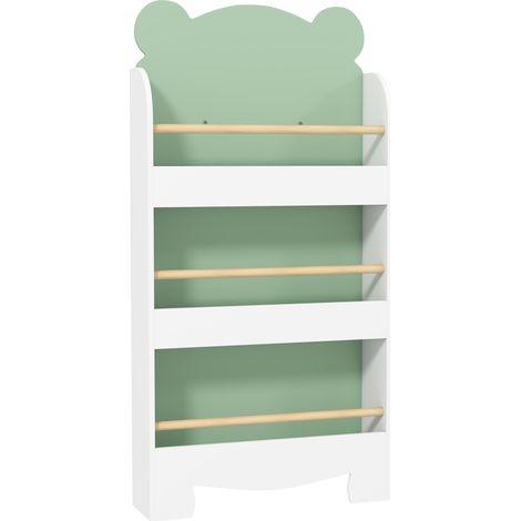 Bibliothèque enfant 3 niveaux, meuble de rangement livre vert, idéale chambre ou salle de jeux (1/5)