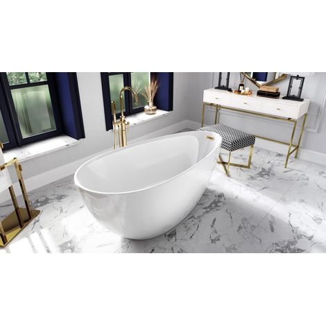 Baignoire îlot blanc brillant avec bonde blanc GOYA A-LINE 170x80 (1/4)