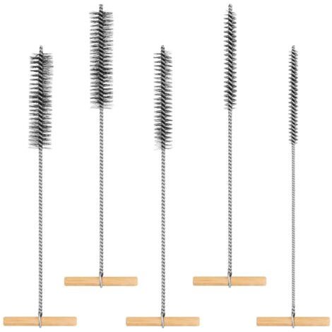 BUNTHAUS Lot de 5 brosses de nettoyage pour trou de tuyau, 8/12/16/20/25 mm avec poignée en T en acier inoxydable, brosse de nettoyage pour perforateurs (1/4)