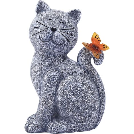 Lampe solaire, adorable motif de chaton, papillon lumineux en résine, décoration extérieure, sculpture de jardin. (1/5)