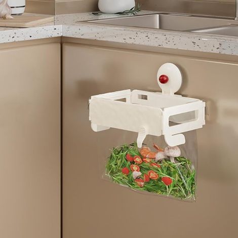 Müllbeutelhalter Abfallbeutelständer 18 2 x 12 5 x 5 cm Tragbarer Müllbeutelständer Abfallbeutelhalter für Schränke Faltbarer Hängender Mülleimer Weiß (1/4)