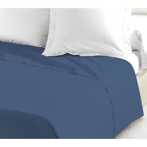 Home Linge Passion Drap Plat, 100% Coton 57 Fils, Bleu Intense, 180x290 cm HP-62646