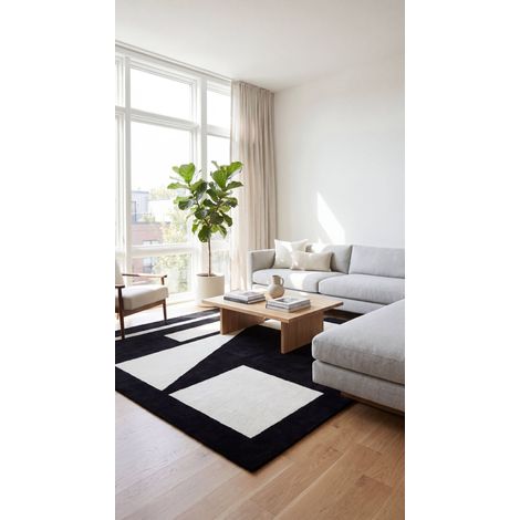 Tapis design Nordic Clarity - Designertapis  - 180x120cm, Rectangular - 100% Laine vierge - Tufté main - Noir et blanc