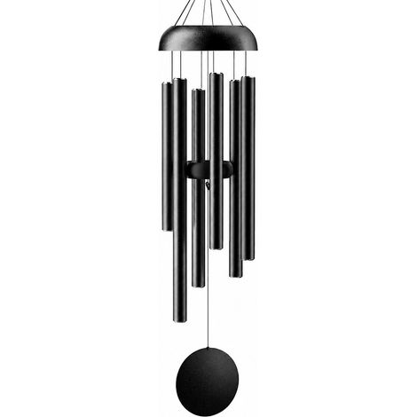 Carillon éolien en métal, tube en aluminium, 94 cm, noir, décoration intérieure/extérieure pour jardin, cadeau, grand capuchon en fer noir de 104 cm (1/4)