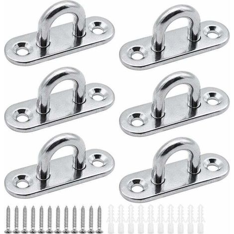 6 pièces plaques à œillets plaque de couverture en acier inoxydable plaque de mât de 5mm Crochets de fixation robustes pour crochets muraux chaises suspendues auvent accessoires de bateau etc (1/4)