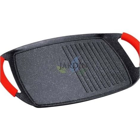 Plaque à induction avec revêtement pierre, 47 cm, lisse et grill, compatible tous feux
