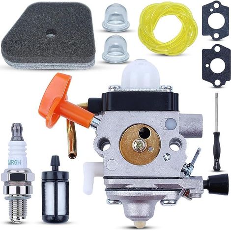 Carburateur avec Filtre à Air, Filtre à Carburant, Bougie pour STIHL FS87 FS87R FS90 FS90K FS90R FS100 FS110, Kit de Réparation de Carburateur Pièces de Rechange Accessoire Moteur C1Q-S174 (1/5)