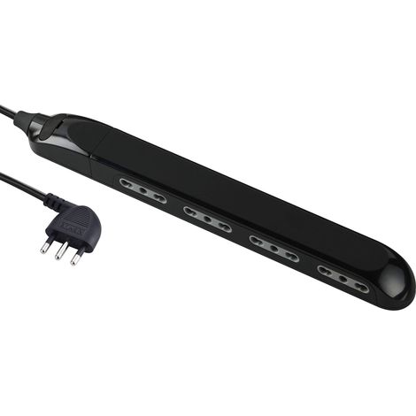 Multiprise Super Slim Économie d'espace 23 mm, 4 postes Bivalents 10/16 A, fiche 90 ° 16 A, câble 1,5 m, noir (1/3)