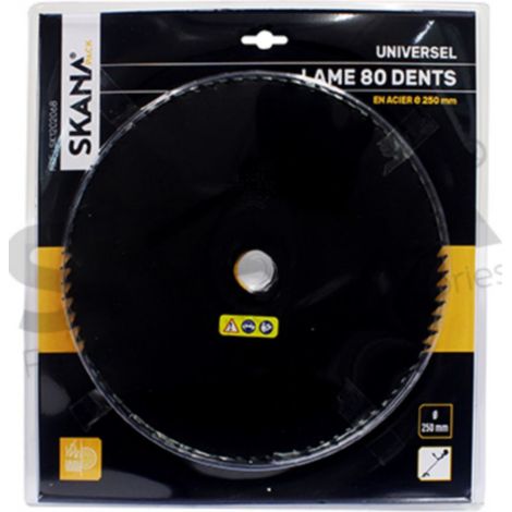 Lama in acciaio 80 denti ø: 255 mm foratura: 25,4 mm spessore: 1,9 mm per decespugliatori da 35 cc e oltre.