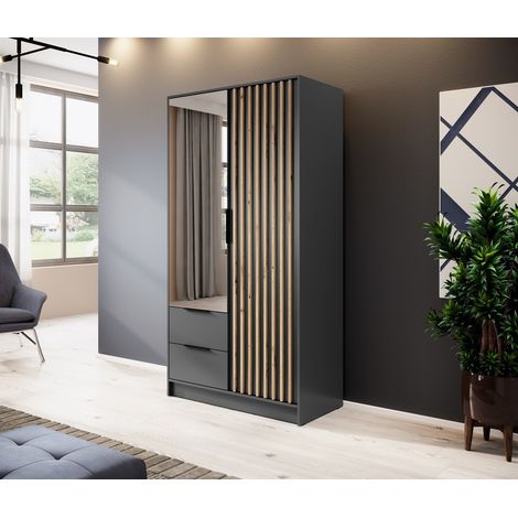 Armoire 2 portes MELODIE 105 cm anthracite avec miroir (1/4)