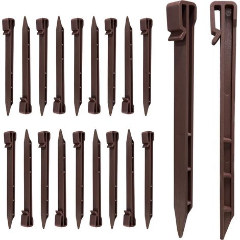 Lot de 20 piquets en plastique - 25 cm - Pour bordure de pelouse - En plastique robuste - Convient pour les sols mous dans les pelouses et les jardins - Marron