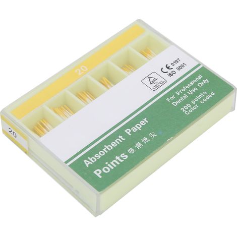 200 pointes de papier absorbant dentaire pour traitement canalaire, outil dentaire n° 20, jaune (1/5)