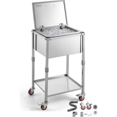 VEVOR Glaciere a Roulettes 54,6 L Refroidisseur de Boissons Mobile en Inox, pour Terrasse Restaurant Fete, Isolation Longue Duree sans Electricite, Desserte-glaciere Exterieur, Kit de Vidange Complet (1/5)