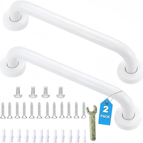 (Weiß) 2 rutschfeste Edelstahlgriffe, Haltegriff für Bad und Dusche, geeignet für Senioren/Kinder, 30 cm (1/5)