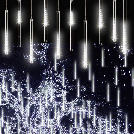 Guirlande Météore Chute de Pluie - 8 Tubes de 30 cm - 144 LED - Effet Pluie Tombante Séquentielle - Décoration Extérieure Intérieure Noël Fêtes Mariage