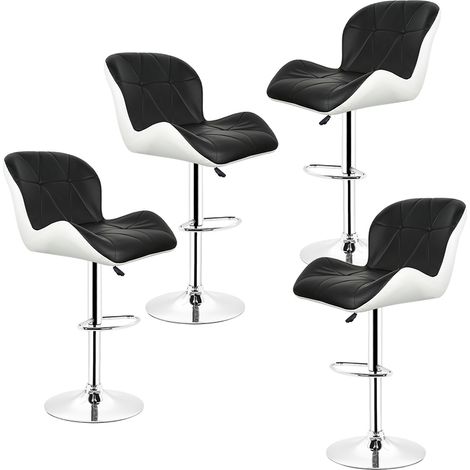 Hofuton Lot de 4 Tabourets de Bar de Cuisine, Réglables en Hauteur, pour Pub Hôtel Salon Bureau, Noir Blanc (1/5)