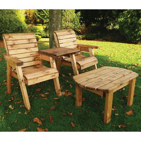 Charles Taylor Wooden Companion 2 x Chair Coffee Table Straight & Green Cushion (1/5)
