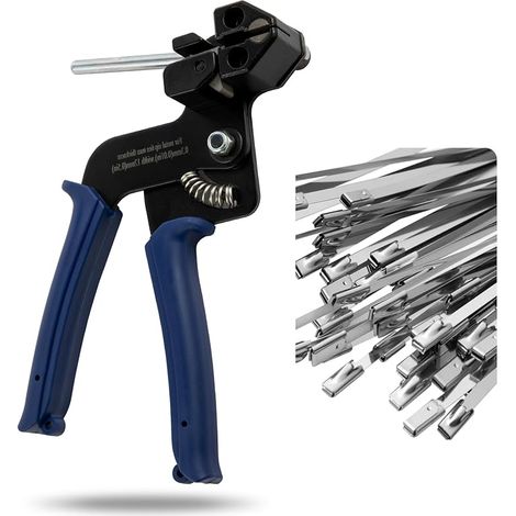 Kit de pistolet à attaches de câbles en acier inoxydable, pistolet à attaches en métal avec 100 attaches à fermeture éclair en acier inoxydable, outil d'attache de câbles pour tendre et couper le