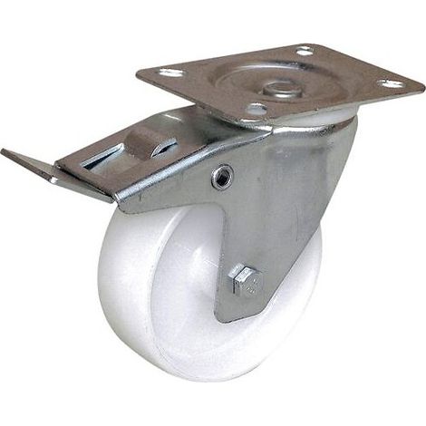 Roulette Port Roll pivotante à frein roue polypropylène blanche Ø 100 mm fixation à platine hauteur 130 mm charge 100kg - GUITEL-POINT M