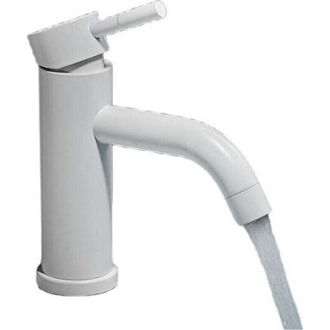Robinet de lavabo blanc élégant en acier inoxydable - Bouche incurvée blanche (1/4)