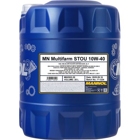 MANNOL - Huile multifonctionnelle STOU 10W40 MULTIFARM 2502 - Bidon de 20 litres - MN2502-20