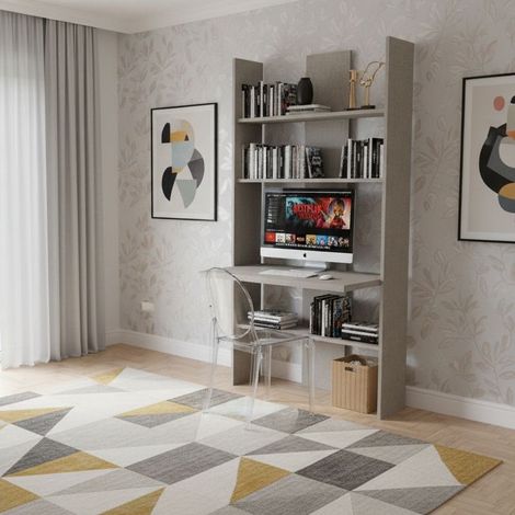 Libreria con scrivania incorporata: spaziosa, robusta e facile da montare - Effetto tessuto