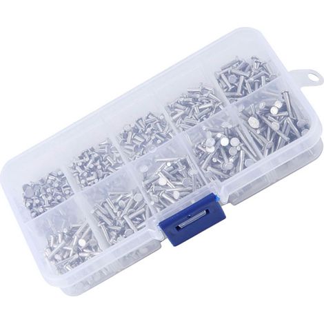 Rivet en Aluminium Massif à Tête Plate, Rivet en Aluminium Massif, Rivet Solide à Tête Fraisée Plate en Aluminium 500 Pièces avec Boîte à Rivets M2 Longueur 3mm18mm (1/5)