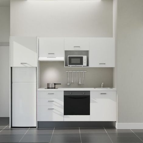 Kochnischen K37L-PT - 240 cm mit Arbeitsplatte und spüle - Weiße Front - weiße Laminatplatte - Kredenzen nein + Haushaltsgeräte (1/5)