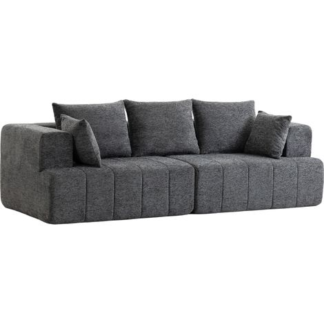 Canapé 3 places en tissu velours 248 cm, fauteuil de salon contemporain, assise spacieuse moelleuse, oreillers à ressorts, couleur anthracite (1/5)