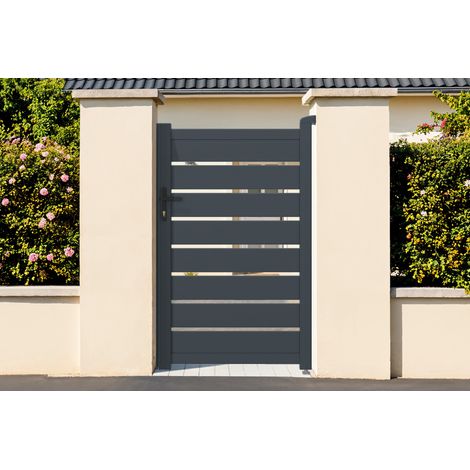 Pack portillon aluminium VOGEL 100x160cm + 2 Poteaux H.190cm Gris (1/5)