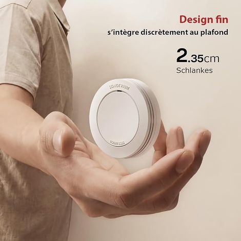 Détecteur de fumée Autonome,Batterie 10 Ans,Alarme 85 DB, Ultra-Fin, sans LED Clignotante,Fonction silencieuse, avec tampons adhésifs (1/3)