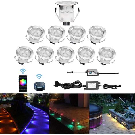 10 LED Spot Encastrable Extérieur WIFI Mini spot encastré de Ø30mm Eclairage Encastrables Extérieur pour Terrasse Enterre, IP67 Etanche DC12V Lumière RGB (1/5)