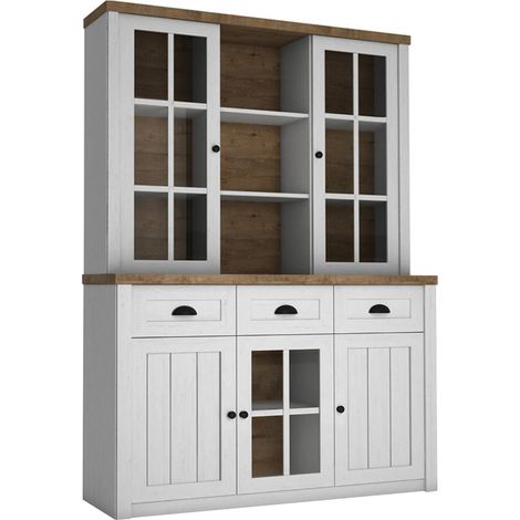 Credenza 3 cassetti Léandre bianco e marrone 198,1cm