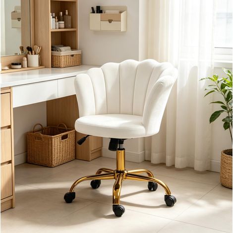 Sillón de peluquería ajustable de terciopelo blanco 69x64x80-90 cm – MEUBLIV (1/5)