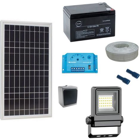 Kit eclairage solaire intérieur type garage cabanon 20W-10W-1000 lm (1/2)