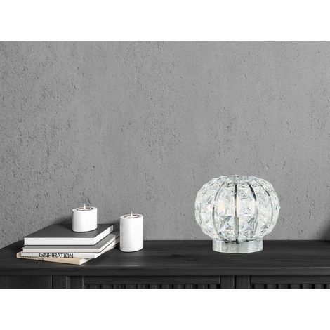 LED Kugel Tischlampe Chrom mit Glas Kristallen, Ø 16cm