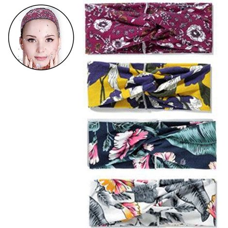 Haarband für Damen – Stirnband aus reiner Baumwolle – Boho-Stil – Dehnbar, 24 x 8 cm – Für alle Jahreszeiten – 4er-Pack (1/5)