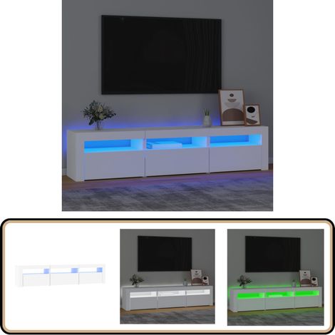 Meuble TV avec lumières LED Blanc 180x35x40 cm - Meuble Tv - Meuble Tv Led - Meuble Tv Blanc - Meuble Tv Design - Meuble Tv Rangement (1/5)