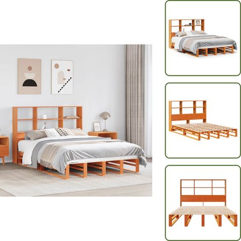 vidaXL Lit bibliothèque sans matelas cire marron 150x200cm bois massif (1/5)