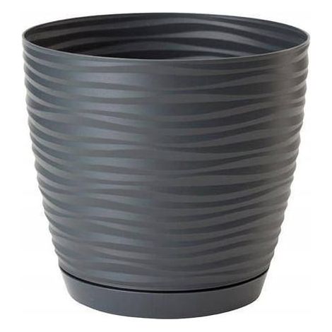 Pot de fleurs avec soucoupe, plastique, anthracite, 10,7x11cm, rond