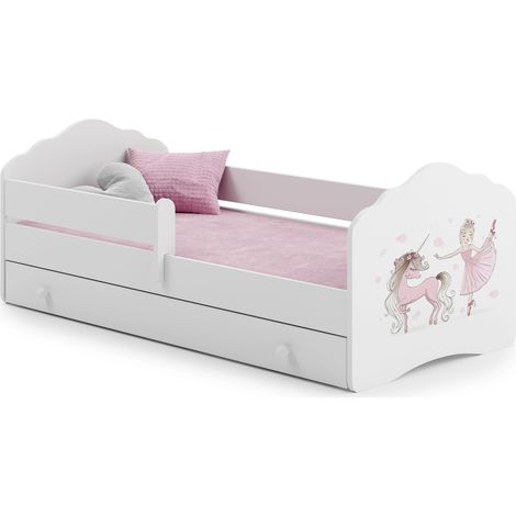 FALA lit enfant avec tiroir et barre 70x140 Fille avec licorne