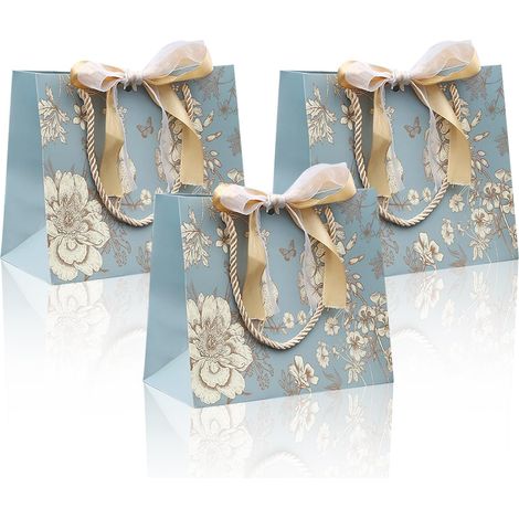 5 Pièces Pochettes Cadeaux avec Anse, Sac Cadeau, Pochette Cadeau, Emballage Cadeau, Sacs en Papier, Sacs Cadeaux avec Noeud, pour Fête d'anniversaire Fête de Mariage, 25 20 12cm (1/5)